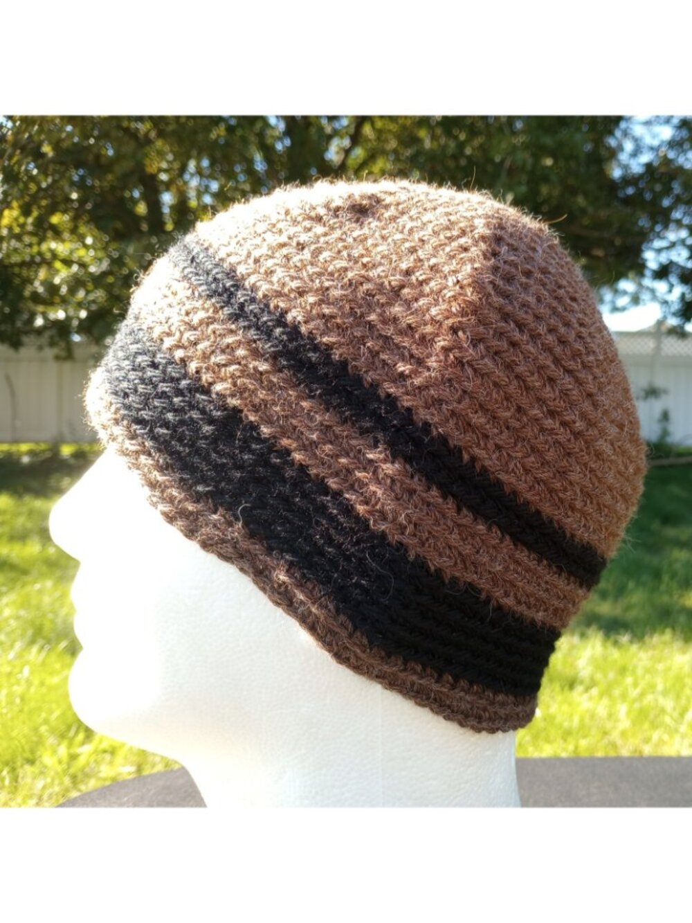 Men's Beanie Alpaca Hat Handmade Wool Cap Crochet Slouch Hiking Skiing Brown - Picture 12 of 12